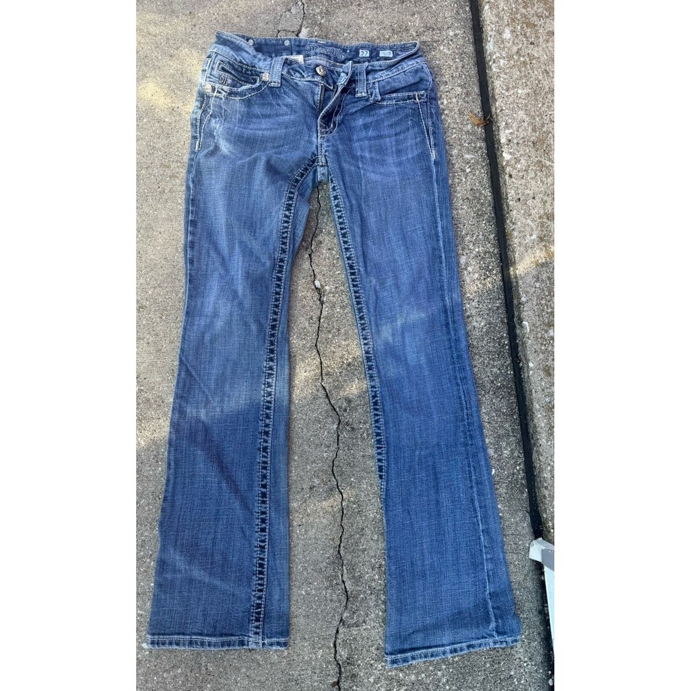 Miss Me Bootcut Jeans Women's 27 Blue Rhinestone Cross Pocket Medium Wash